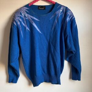 Vintage Lucasser Blue Statement Sweater w/ Shoulder Detail | Size M/L